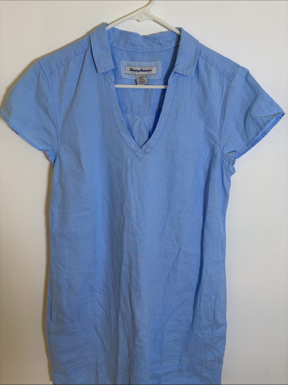Tommy Bahama Sky Blue V-Neck Linen Tunic Dress